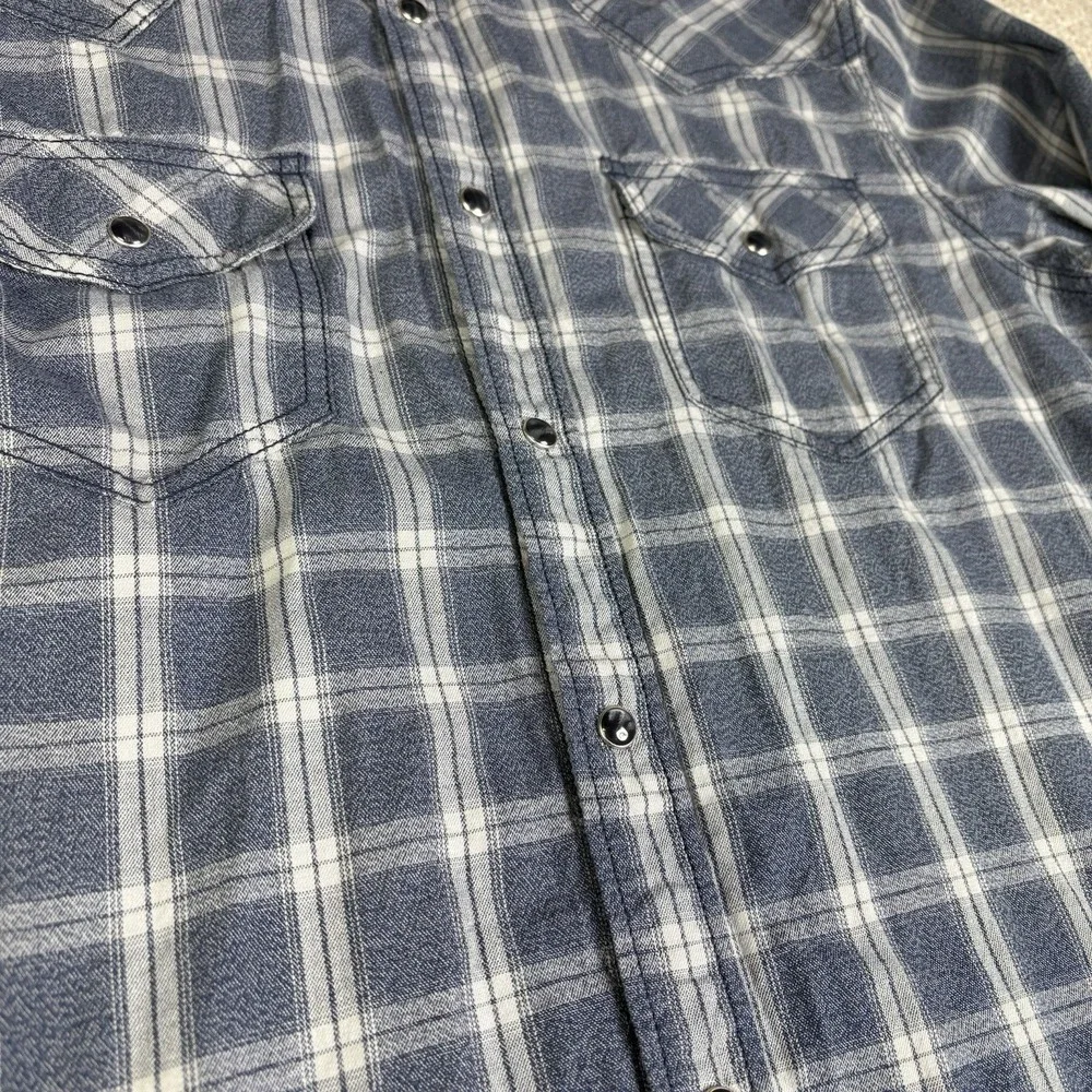 Cody James Mens Medium Pearl Snap Western Shirt Blue Plaid Long Sleeve Cowboy
